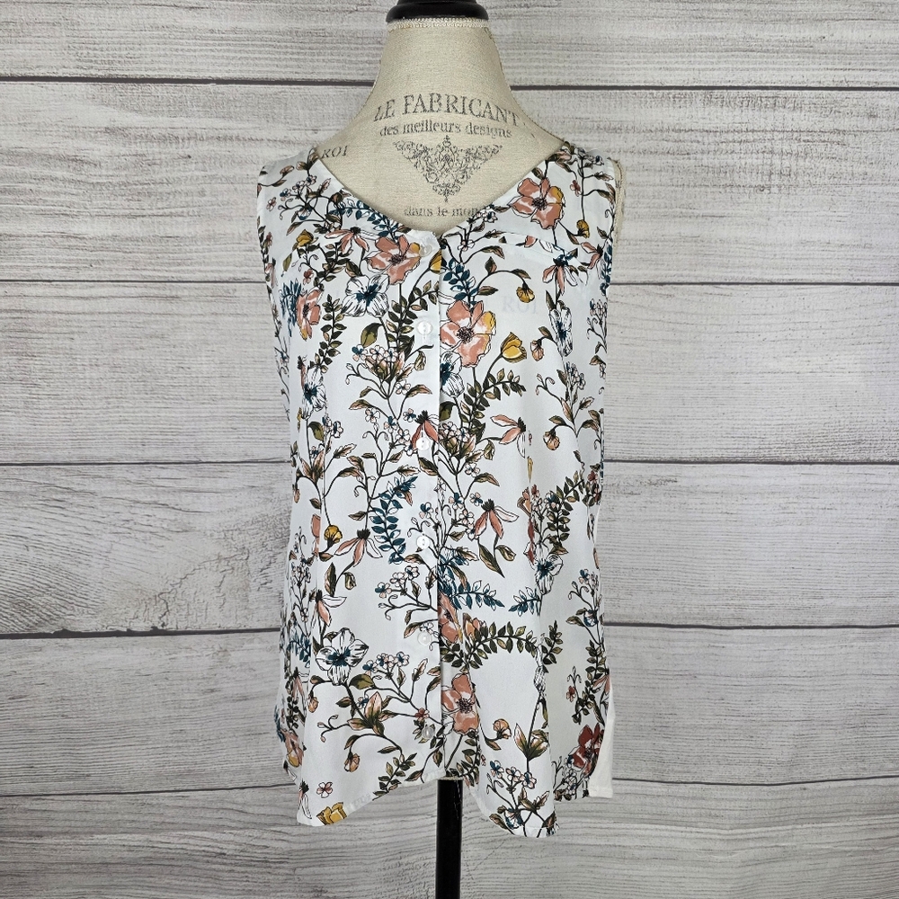 by & by Floral Button Down Tank Top - White and Pink